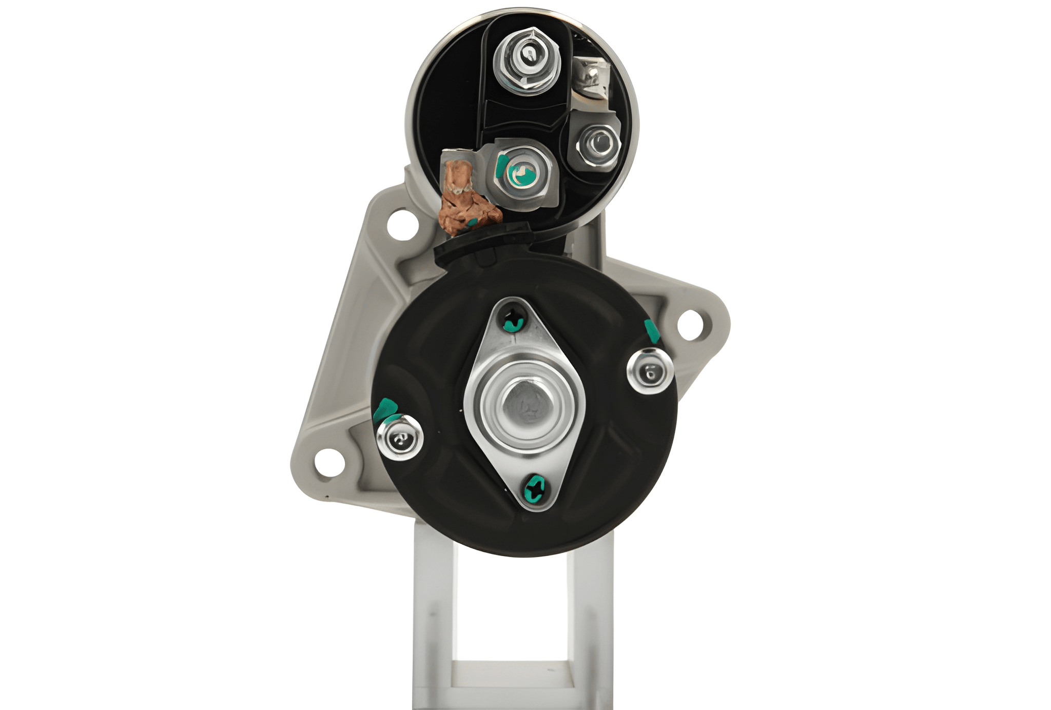 A new 12V 1.1KW starter motor with 10 teeth and a silver and black color. fits ford, mazda, volvo vehicles