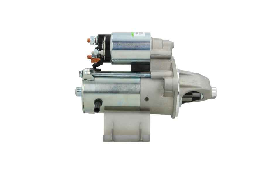 side view of A new 12v starter motor with a power of 1.1KW and 10 teeth designed for ford, mazda and volvo vehicles