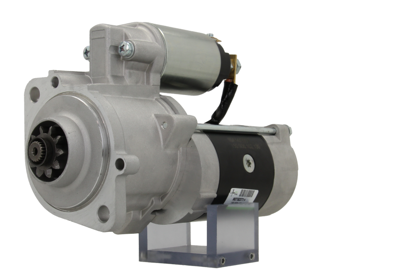 A new 12V Mitsubishi starter motor 2.2KW for caterpillar, nissan and volvo vehicles, displaying the starter and electrical connectors.