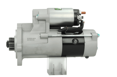 A 12V Mitsubishi 2.2 kw starter, showing a metal body with wiring and mounting points, isolated on a white background.