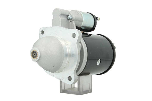 A new 12V 2.8KW new holland starter motor for a tractor, predominantly silver and black in color.