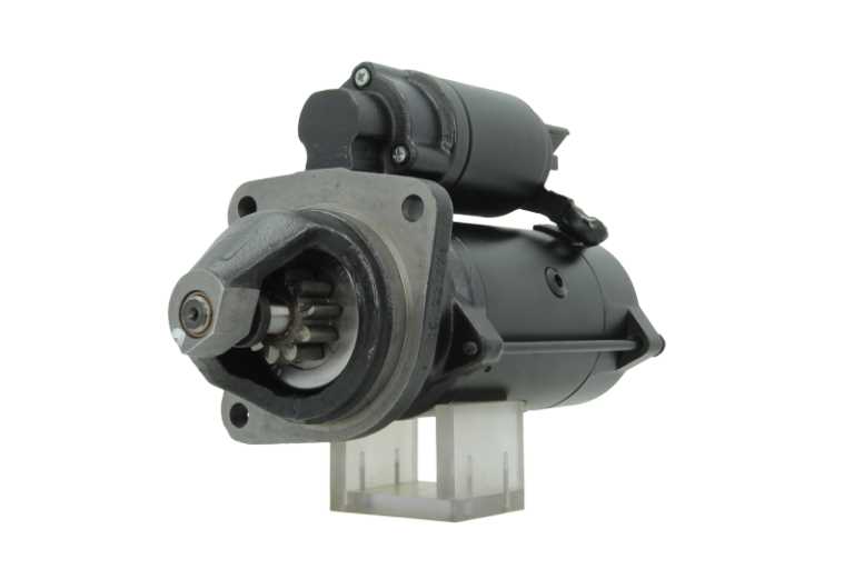 A 12V 3.2KW new aftermarket starter motor for perkins engines, 10 teeth predominantly black in color.