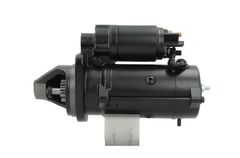 side view of A 12V 3.2KW new aftermarket starter motor for perkins engines, 10 teeth predominantly black in color.