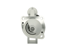 front view of A 12V silver and gray 3.0KW starter motor for a vehicle, with visible mounting points and electrical connectors and 10 teeth