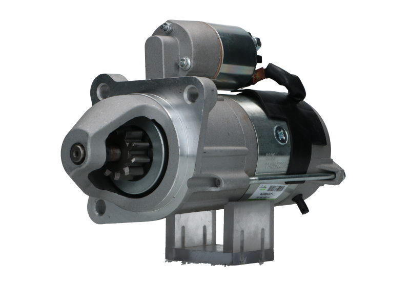 A new 12V aftermarket 3.0KW starter motor designed for Perkins engines, featuring a metallic body with a black cover and electrical connectors.