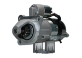 A new 12V aftermarket 3.0KW starter motor designed for Perkins engines, featuring a metallic body with a black cover and electrical connectors.