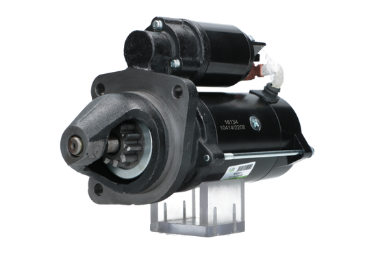 A new 12V 3.2KW aftermarket starter motor designed for Perkins engines, featuring a black body with metal components visible.