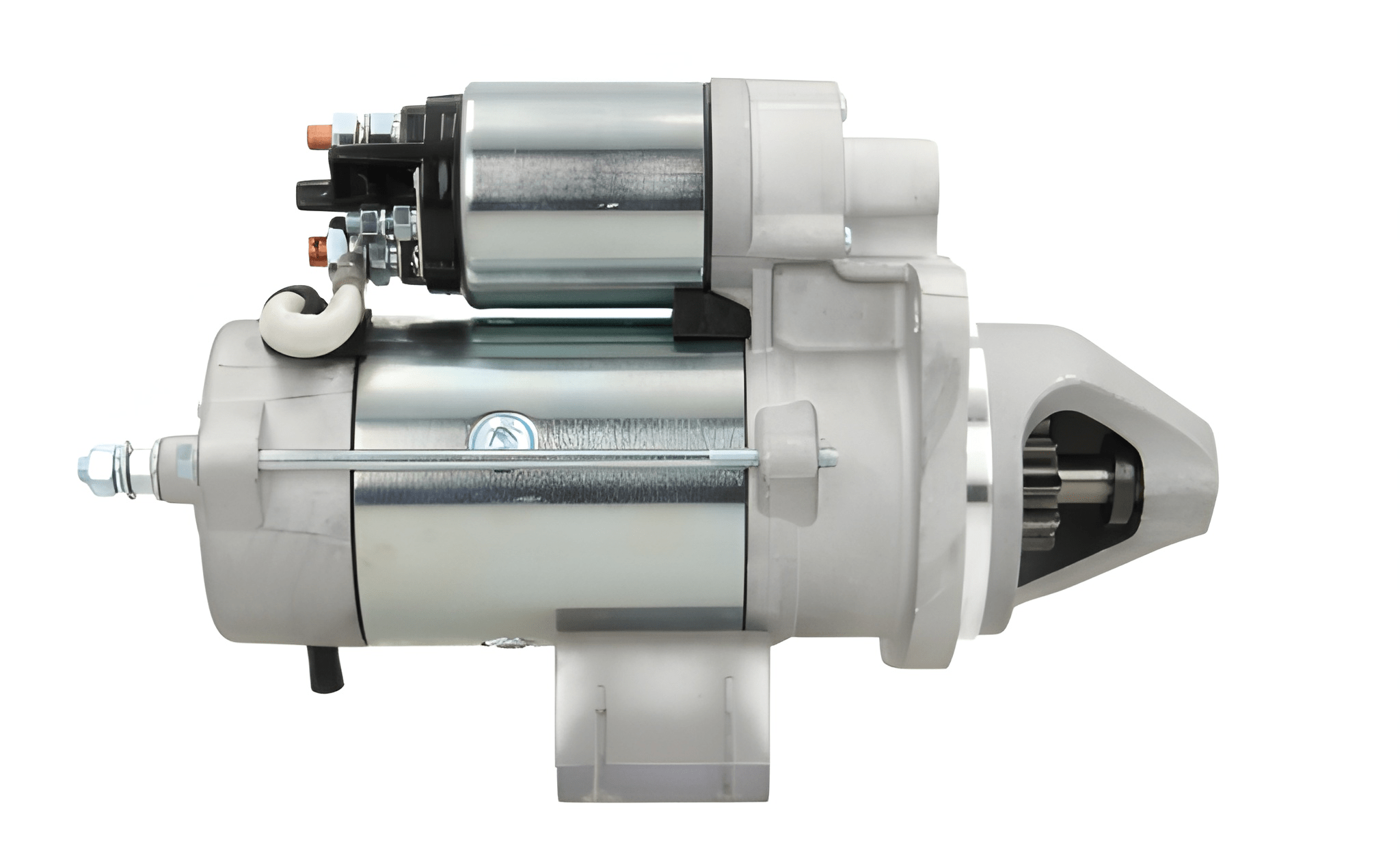 side view of A new 12V Perkins 3.2 kw starter motor for agco, massey ferguson, jcb vehicles and perkins engines