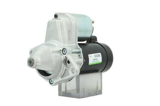 A new 12V starter motor with a 1.1KW power rating for Opel, vauxhall, daewoo and fiat vehicles, with 10 teeth, a metallic body and electrical connectors.