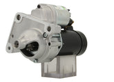 A new 12V starter motor 1.4KW for Citroën, Peugeot and Toyota vehicles, featuring a silver body with mounting holes and electrical connectors.