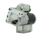 A new 12V starter motor 1.7Kw with 11teeth for Citroën, Peugeot, Toyota, Audi, volkswagen and suzuki vehicles, featuring a metallic body with a black and silver color scheme.