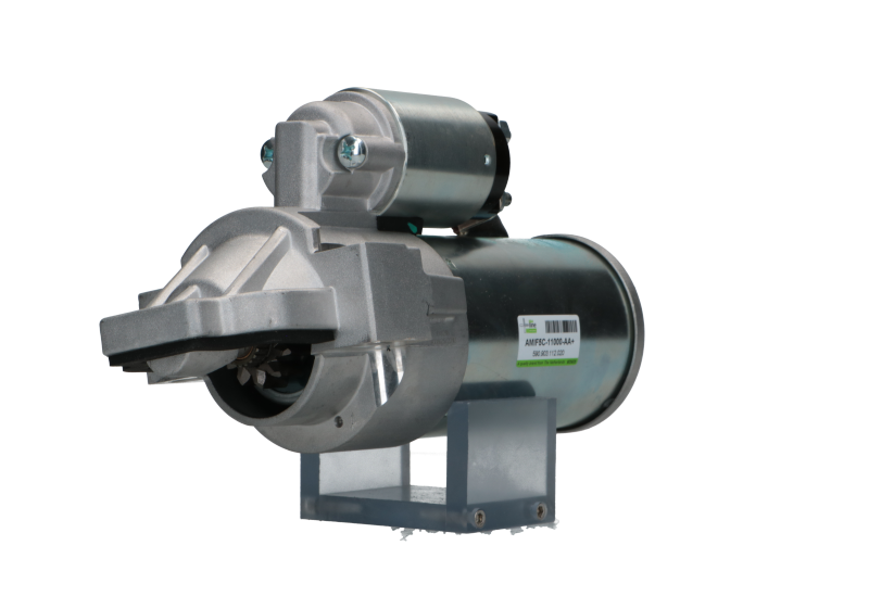 A new 12V Ford starter motor with 2.2 kW power and 11 teeth, visible mounting points, and electrical connectors.