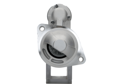 front view of A new 12V Hyundai / kia starter motor 1.8 kw, with a metallic finish and electrical connectors.