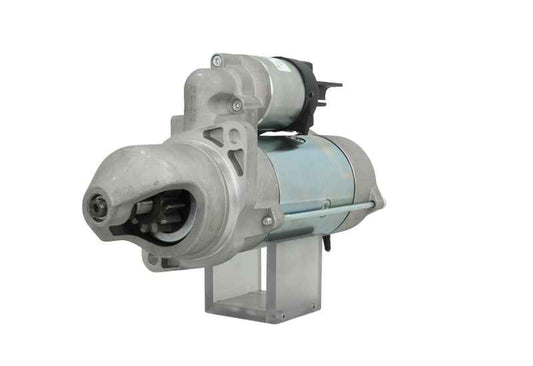 A John Deere tractor starter motor with a silver and gray color scheme.