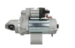 A John Deere tractor starter motor with a silver and gray color scheme. on a white background