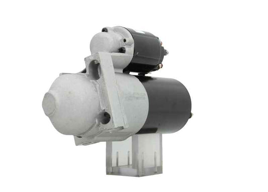 A new 12V starter motor 1.7KW for Volvo and yamaha vehicles, showing the metal body with a silver finish and electrical connectors.