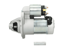 side view of A new 12V Yanmar starter motor 1.2KW for vehicles, 11 teeth, displaying metal components and a silver color.