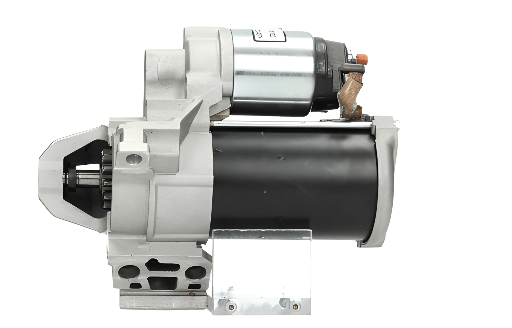 A new 12V 1.4KW BMW starter motor with a silver and black color scheme.