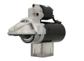 A new 12V starter motor 2KW for Ford, Peugeot, citroen, land rover and fiat vehicles, showing the complete unit with wiring and housing.