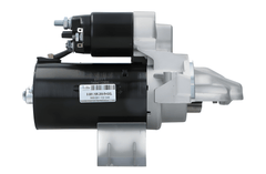 side view of A new 12V 2.0KW starter motor with 12 teeth for Ford, fiat, citroen, peugeot and land rover vehicles, showcasing the front left side of the product.