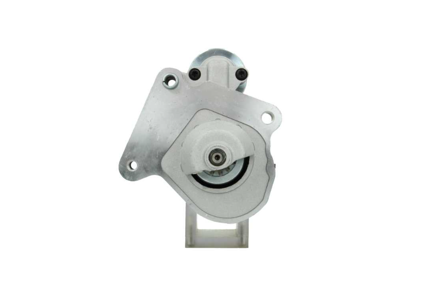 front view of A new 12V starter motor for Ford and mazda vehicles with 12 teeth and power of 1.4KW, showing the metal body and electrical connectors.