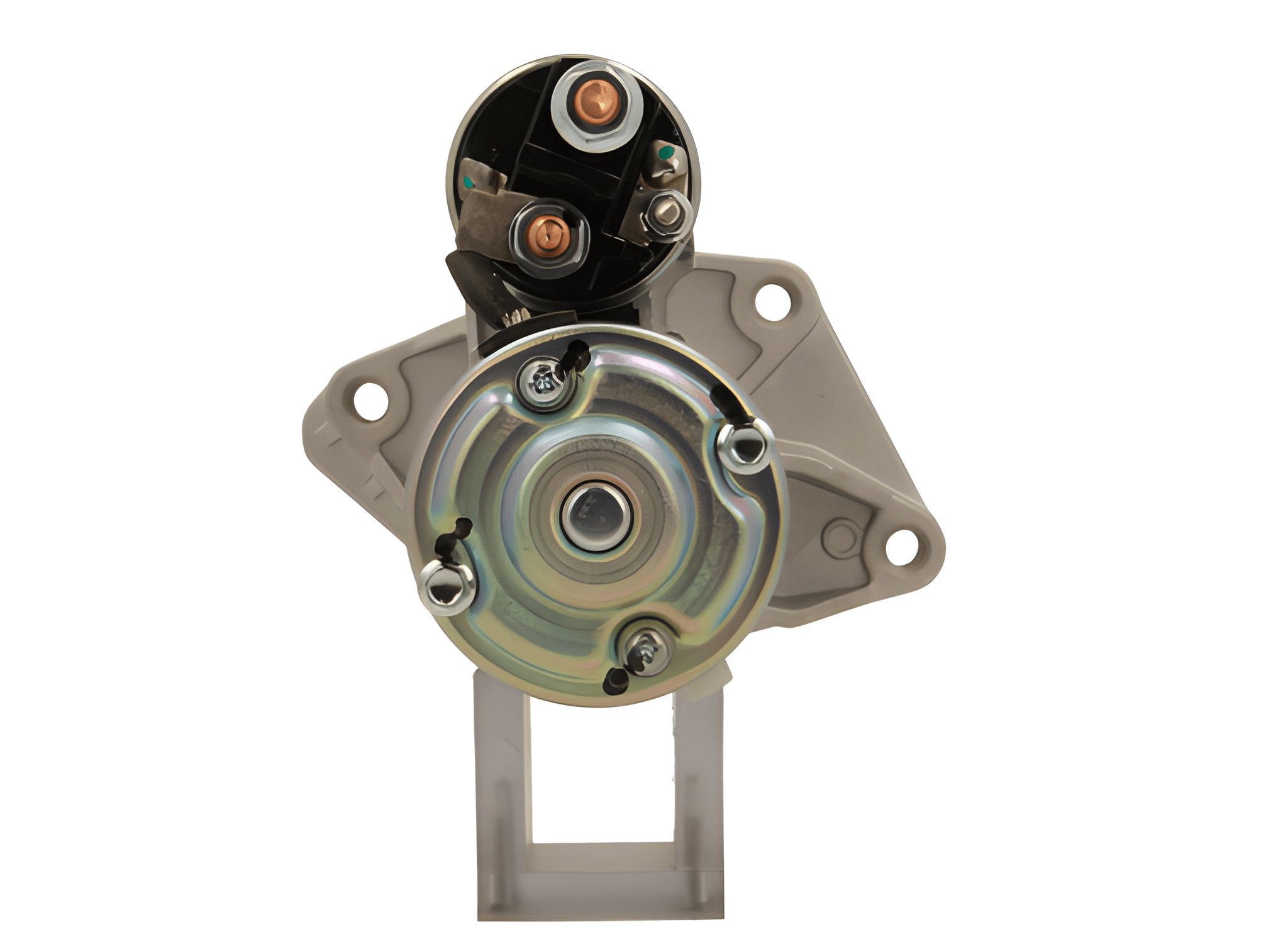 back view of A new 12V starter motor for nissan, vauxhall, opel and renault vehicles with 1.4 kW power and 12 teeth