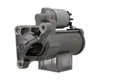 A new 12V 1.7KW starter motor with 12 teeth for Citroën, Opel, Vauxhall and Peugeot vehicles, showing a metallic body with a solenoid and electrical connectors.