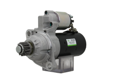 A new 12V starter motor 2.2KW for Volkswagen and MAN vehicles, displaying the exterior metal housing and electrical connectors.