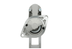 front view of A new 12V Kubota starter motor with a silver and black colour scheme, 8 teeth designed for 0.95 kW power output.