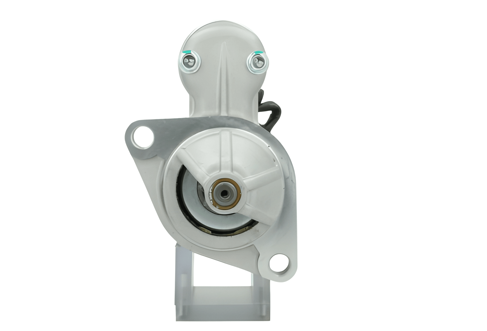 front view of A new 12V 0.8KW Yanmar starter motor with a silver and black color scheme, featuring a 66 mm spigot and 8 teeth.