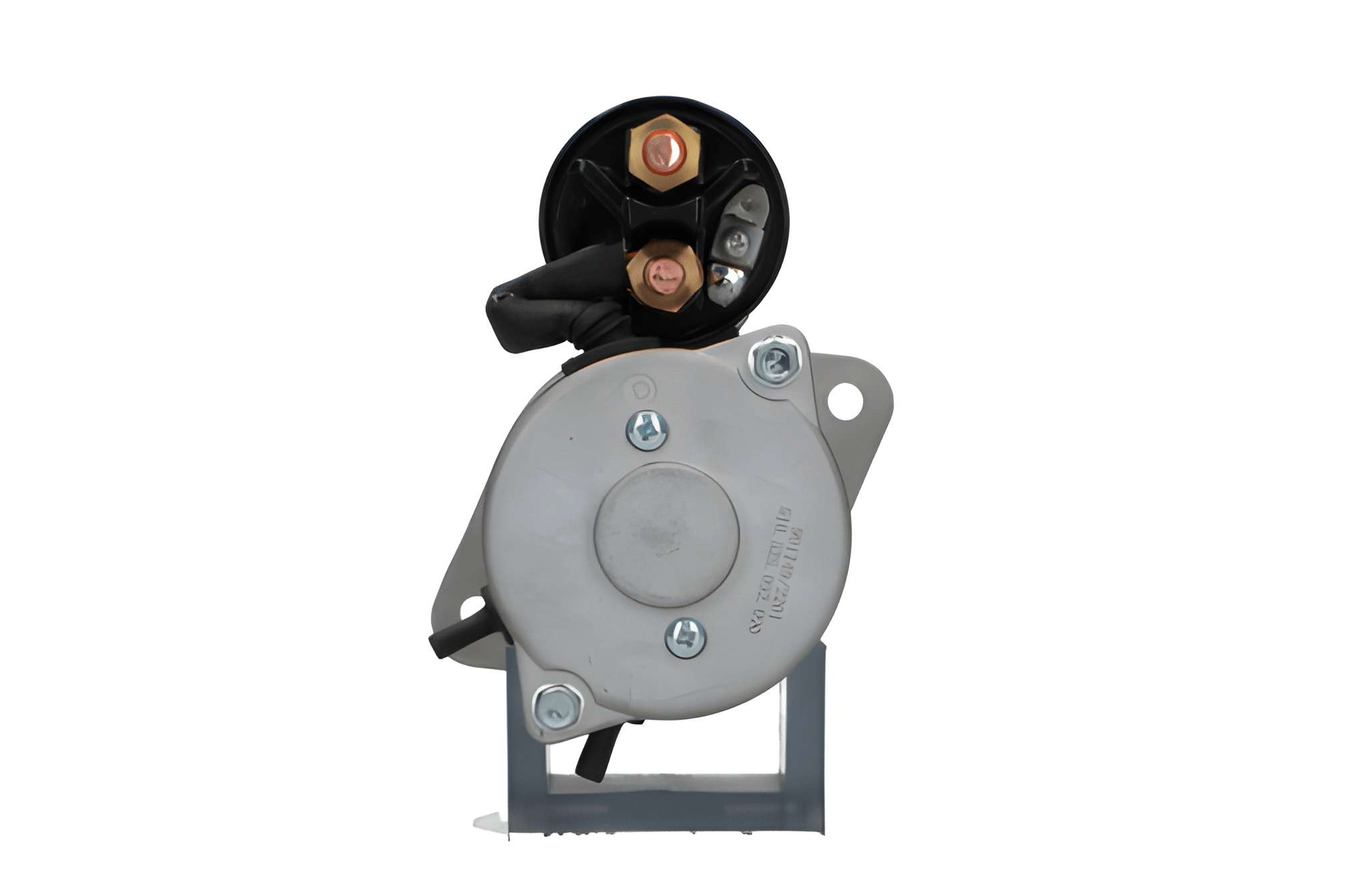 back view of A new 12V Deutz-Fahr Khd 3.2 kw starter motor with a metal body, 9 teeth, electrical connectors, and mounting points visible.