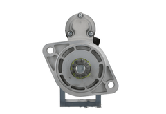 front view of A new 12V Deutz-Fahr Khd 3.2 kw starter motor with a metal body, 9 teeth, electrical connectors, and mounting points visible.