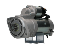 A new 12V Deutz-Fahr Khd 3.2 kw starter motor with a metal body, 9 teeth, electrical connectors, and mounting points visible.