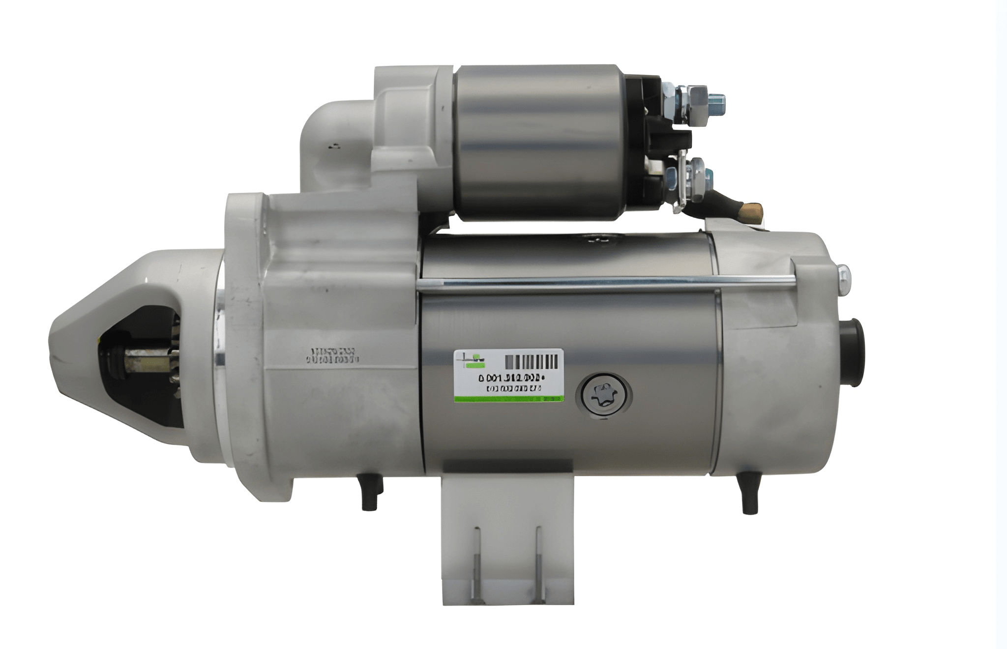 A new 12V Deutz 3.0 kw starter with a silver and gray color.