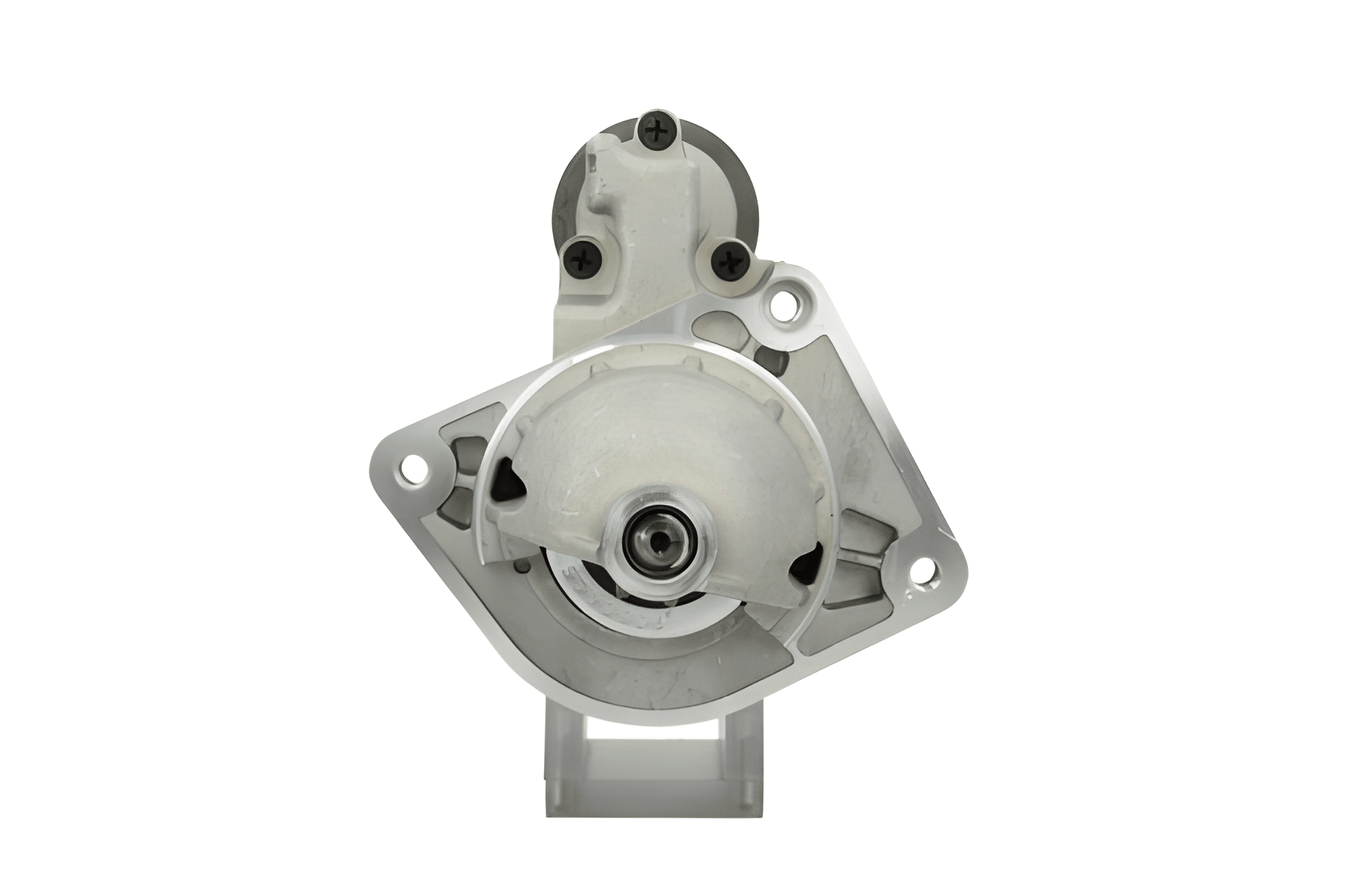 front view of A new 12V starter motor with a 2.5KW power rating, built for Renault, Mitsubishi and Iveco trucks, with metal and electrical components visible.