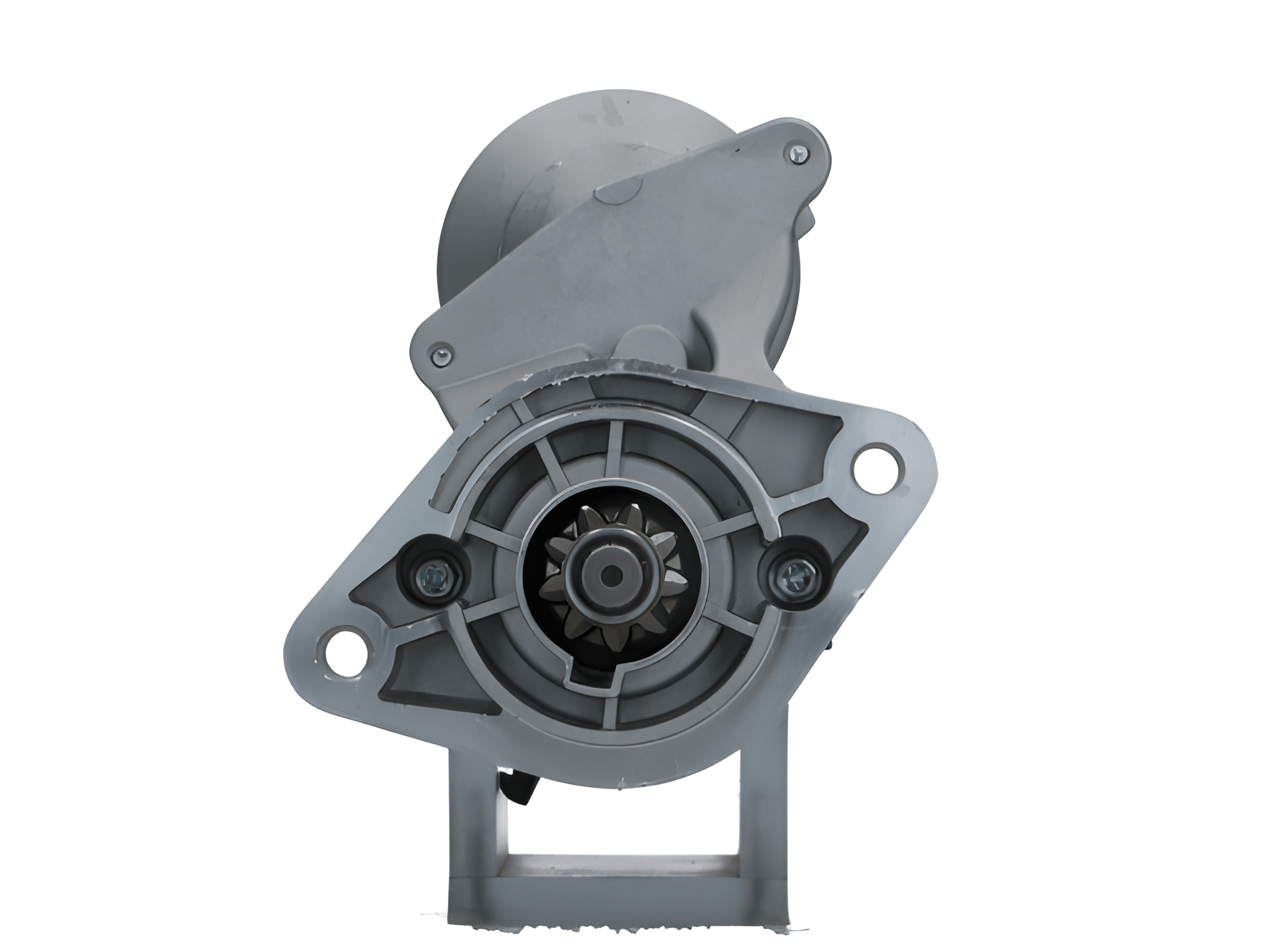 front view of a gray 12V Kubota starter motor for cars, 1.4KW power rating and 9 teeth