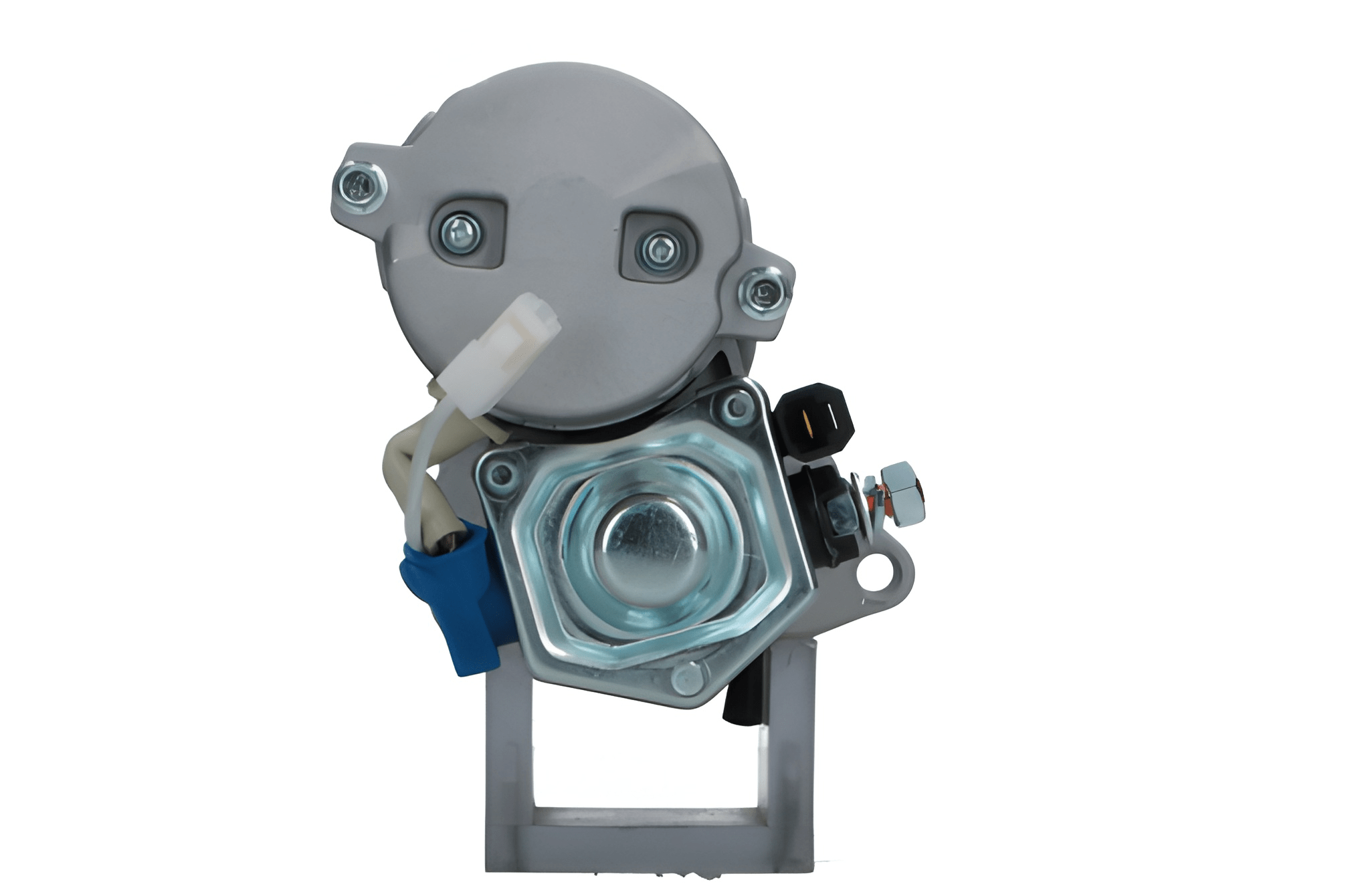 rear view of a gray 12V Kubota 1.4KW starter motor for vehicles, with visible mounting points and electrical connectors.