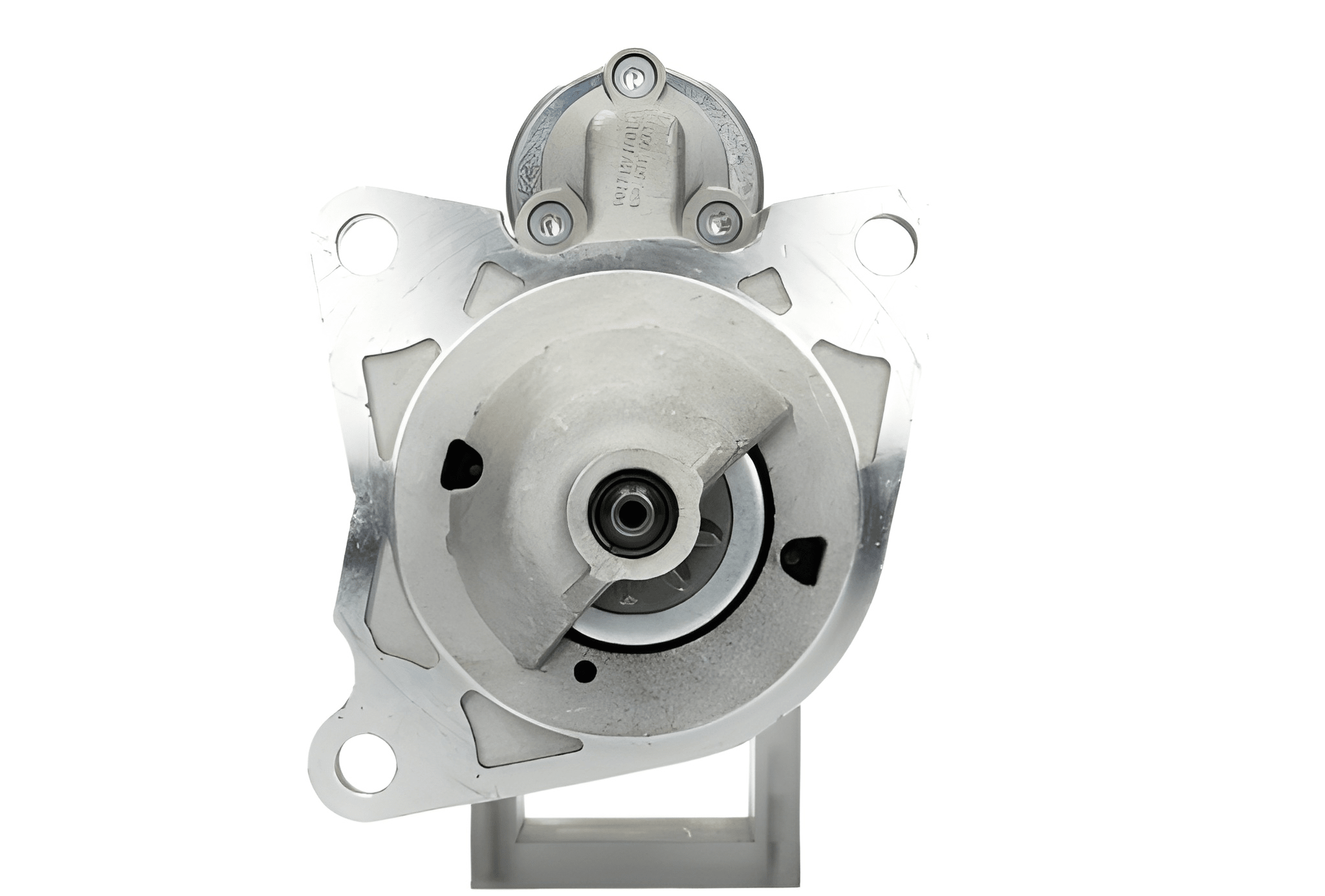 front view of A new 12V starter motor 2.2KW for Land Rover and mercedes vehicles, showcasing the metal body and electrical connectors.