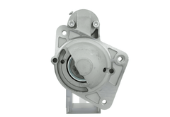 front view of A 12V Mitsubishi 2.0 kw starter, showing a metallic body with electrical terminals and mounting points.