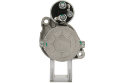 back view of A new 12v starter motor for multiple Ford vehicles with a power of 1.2KW and 11 teeth, with a metallic body and a black and silver color scheme.