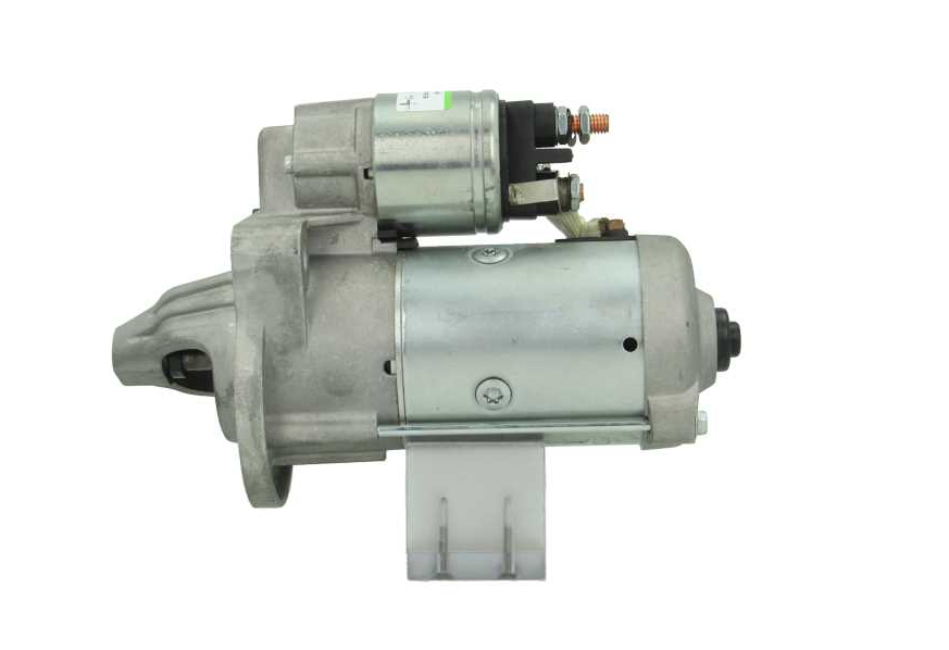 side view of A new starter motor for Ford vehicles, with a 2.0 kw power rating and 12 voltage value and comes with 11 teeth