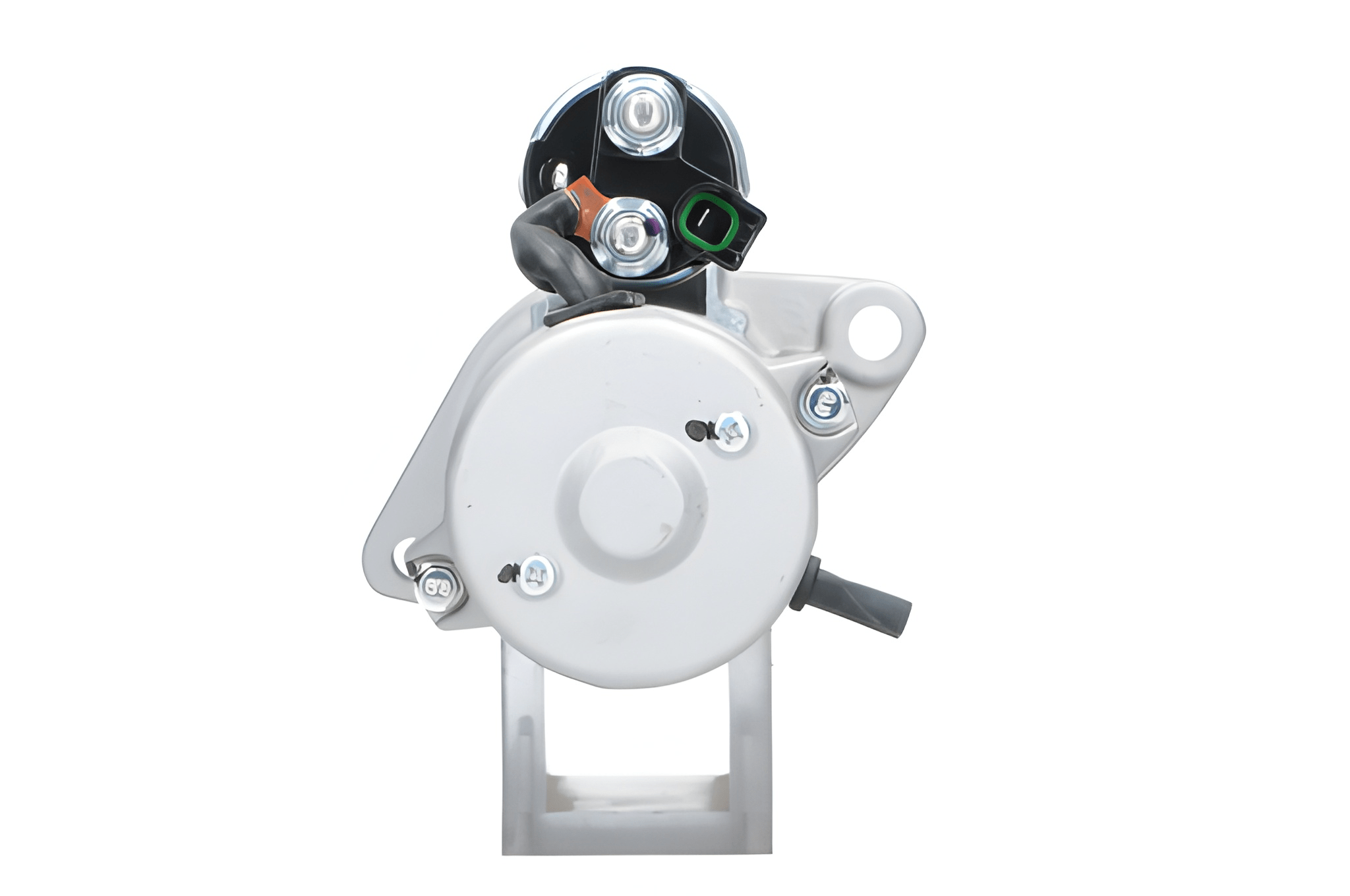 back view of A new 12V Toyota 2.0 kw starter motor with 11 teeth built for vairous toyota models, displayed against a plain background