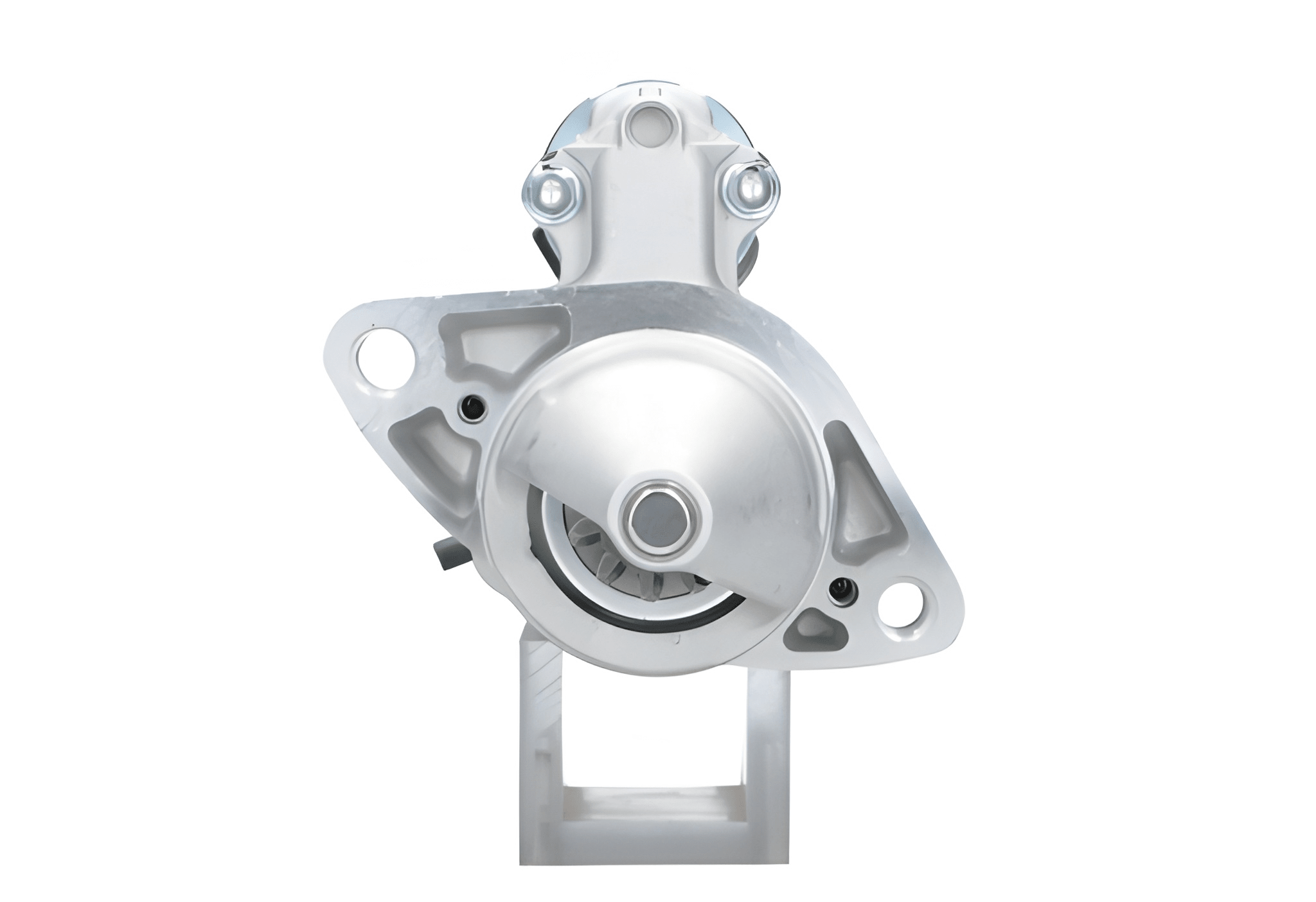 front view of A new 12V Toyota 2.0 kw starter motor with 11 teeth built for vairous toyota models, displayed against a plain background