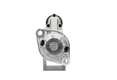 front view of A new 12V starter motor 2.2KW for Volkswagen vehicles, 10teeth, displaying the front left side with a visible gear and electrical connectors.