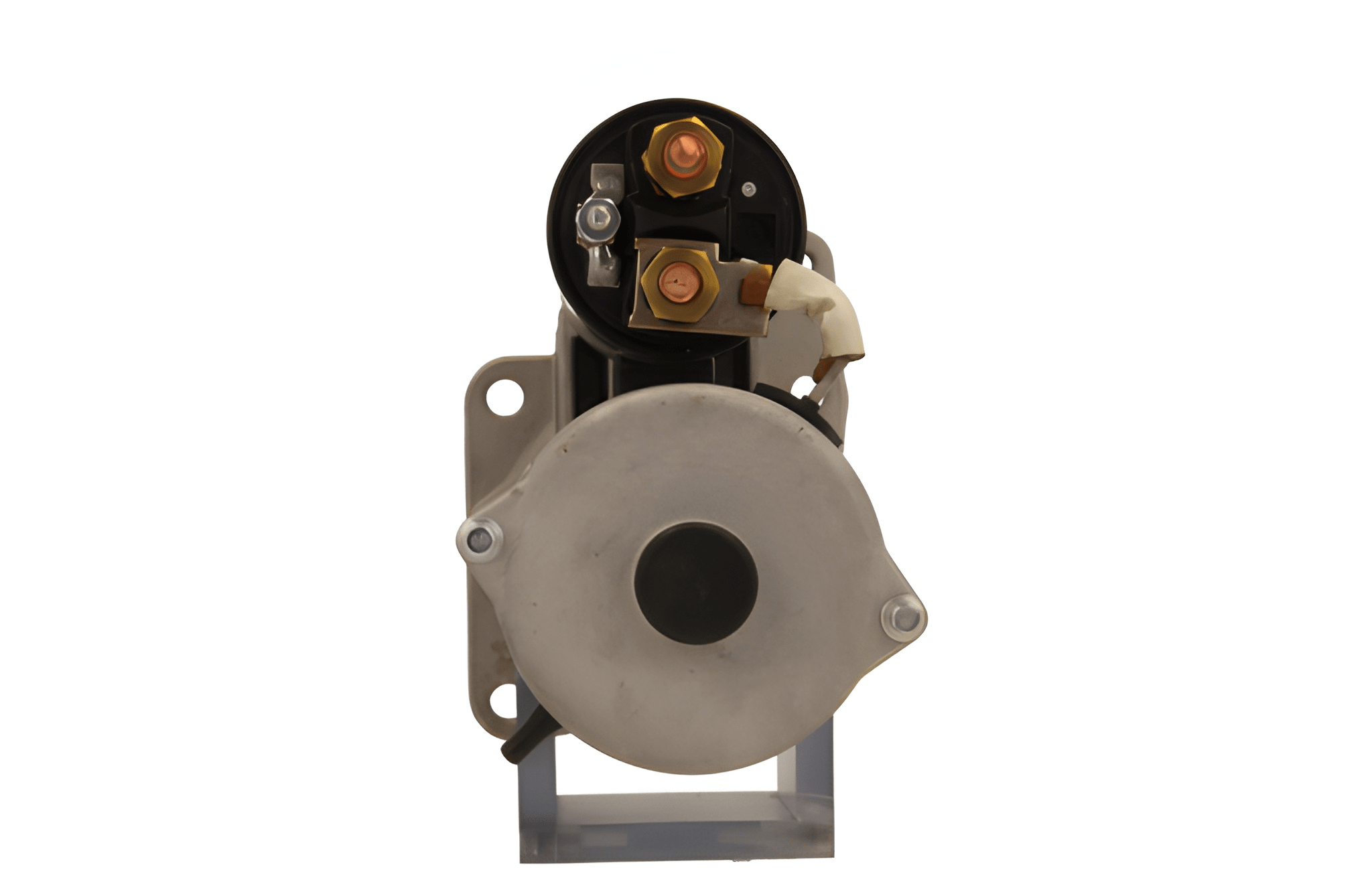back view of A gray 24V starter motor for a daf trucks, 4.3KW, with visible mounting points and electrical connectors.