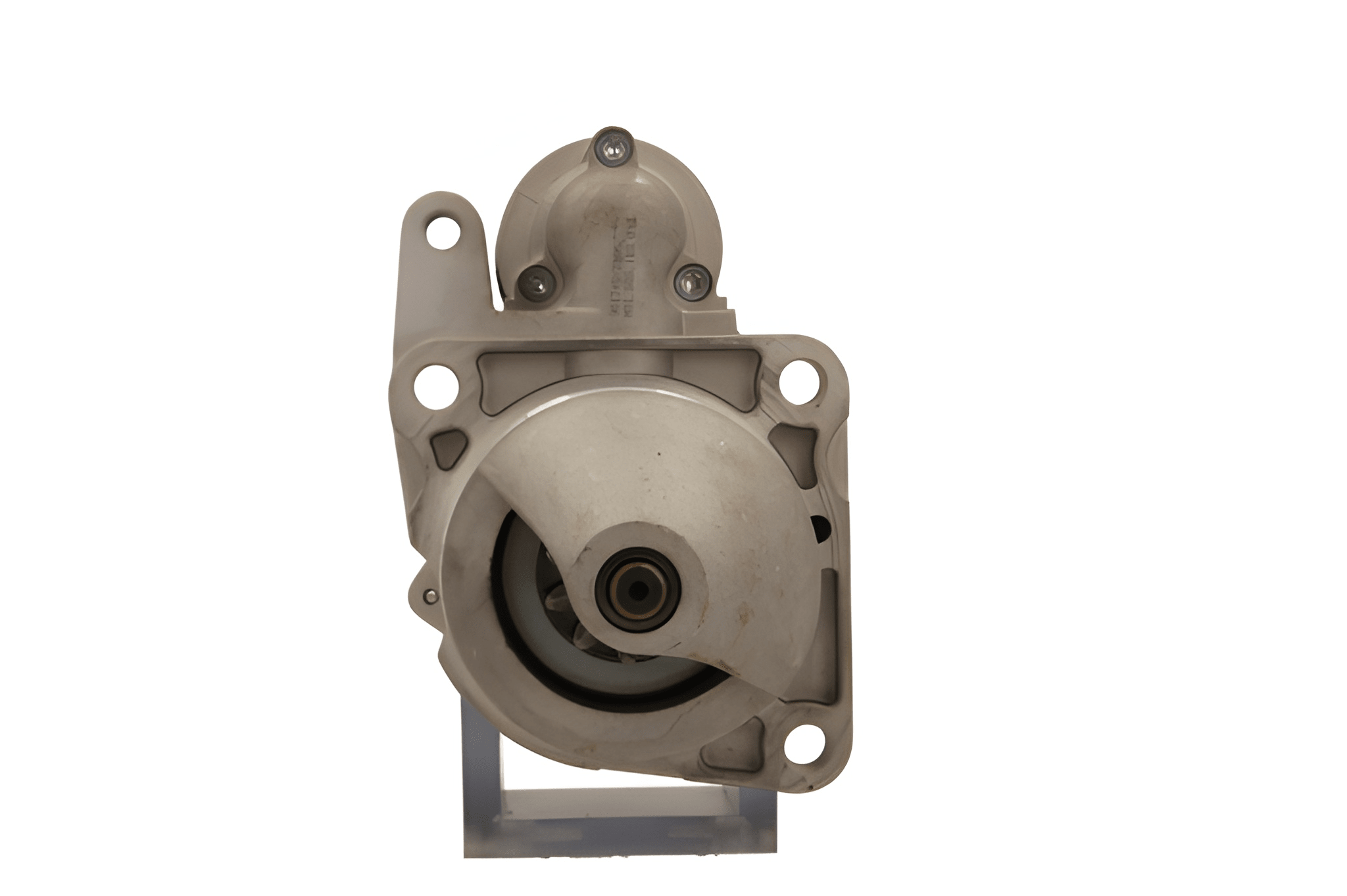 front view of A gray 24V starter motor for a daf trucks, 4.3KW, with visible mounting points and electrical connectors.