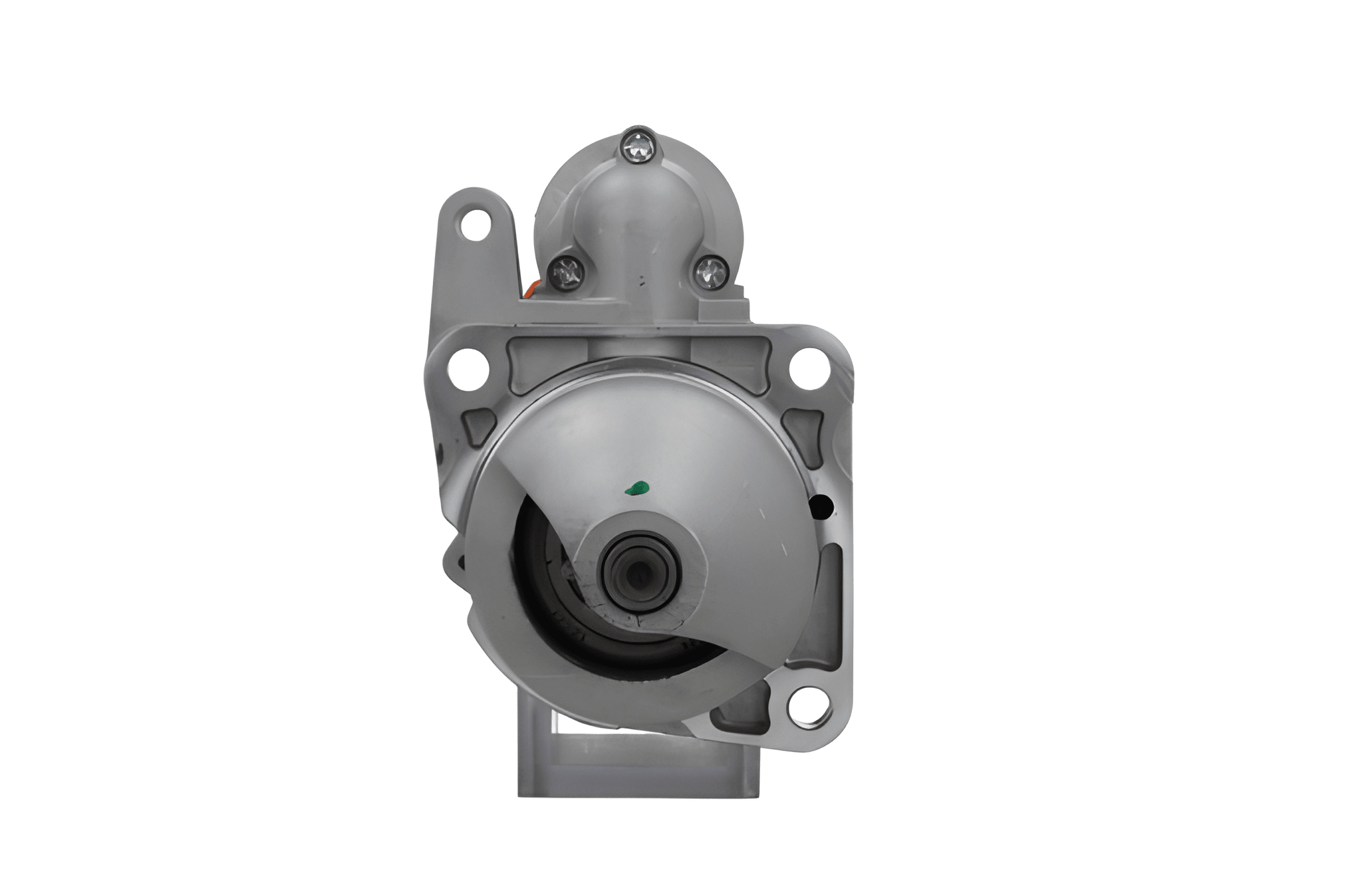 front view of A gray 24V starter motor for leyland and daf trucks, 10 teeth, 4.3KW with visible mounting points and electrical connectors.