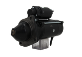 A black starter motor for a vehicle, with visible mounting points and electrical connectors.