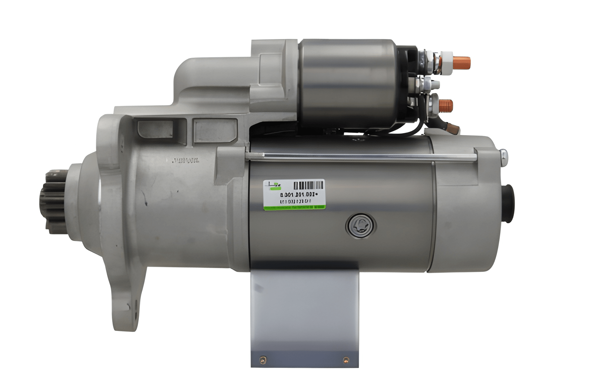 A new 24V starter motor 5.5KW for Scania trucks, 12 teeth showing the complete unit with wiring and mechanical parts.