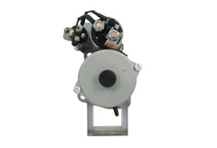 4KW rear view of a silver 24v starter motor with 9 teeth for Mercedes trucks and busses, displaying various components including the body and electrical connectors.